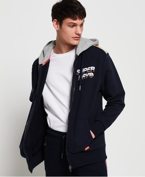 Superdry Cali Oversized Striped Shoulder Cipzár Férfi Kapucnis Pulóver Kék/Sötétkék | JUFTP0756